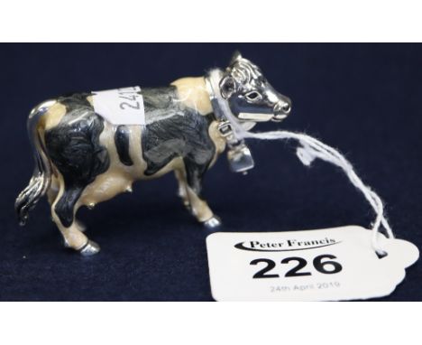 925 silver enamelled small model of a standing cow with Swiss cow bell. 7cm long approx. (B.P. 24% incl. VAT) CONDITION REPOR