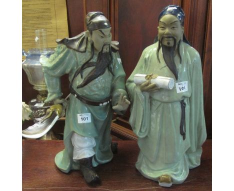 Two large Chinese pottery Shiwan style figures; one of Guan-di the god of war. Modern. (2) (B.P. 24% incl. VAT)