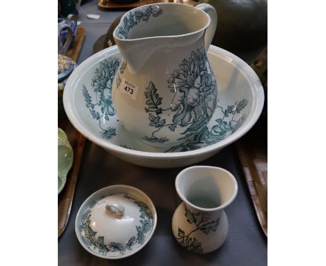 19th Century Staffordshire transfer printed jug and basin set with matching toothbrush holder and soap dish. (B.P. 24% incl. 