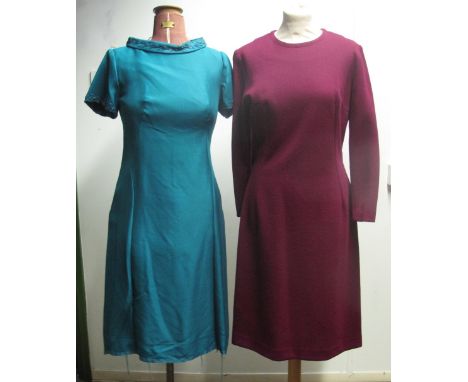 Four vintage 50's/60's shift dresses to include; a black woollen dress with 3/4 length sleeves and fur collar, a check wool g