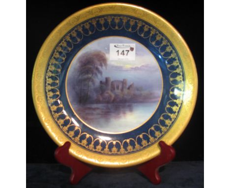 Royal Worcester hand painted cabinet plate, 'Barnard Castle' by H Rushton, puce printed marks to base. (B.P. 24% incl. VAT)