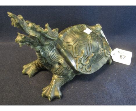 Chinese carved hardstone model of the 'Dragon-Tortoise' symbolising nobility, wisdom and longevity. 26cm long approx. (B.P. 2