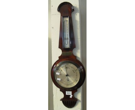 Early 20th Century mahogany wheel barometer with presentation plaque and marked W.R Bullen London Street Norwich. (B.P. 24% i