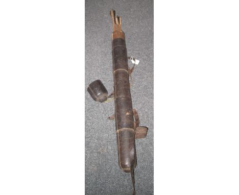 Leather tribal arrow quiver with shoulder strap and cover. (B.P. 24% incl. VAT)