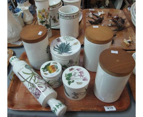 Tray of Portmeirion pottery Botanic Garden items, to include lidded canisters and rolling pin. (B.P. 24% incl. VAT)