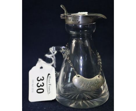 Small silver mounted conical glass water jug with silver label on chain engraved 'Whisky'. (B.P. 24% incl. VAT) CONDITION REP