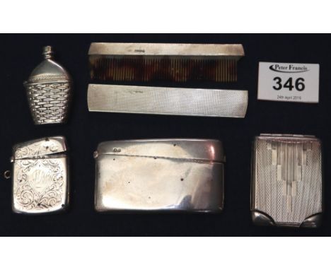 Silver items to include; calling card case, scent bottle, vesta case, comb etc. (B.P. 24% incl. VAT)