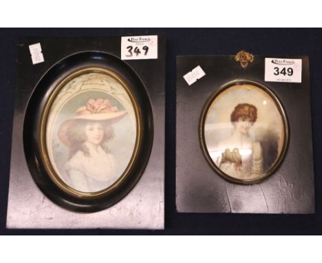 Two portrait miniatures in ebonised frames, prints. (2)(B.P. 24% incl. VAT)