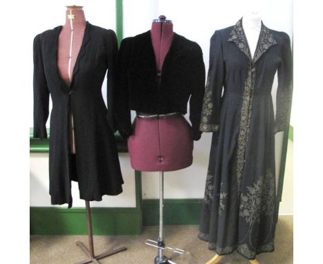 Collection of early 20th Century vintage jackets and overcoats to include; Edwardian fine wool house coat with floral and fol