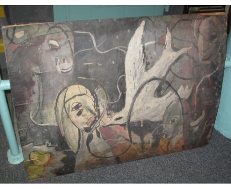 After Picasso, figures with dove, oils on board. (B.P. 24% incl. VAT)