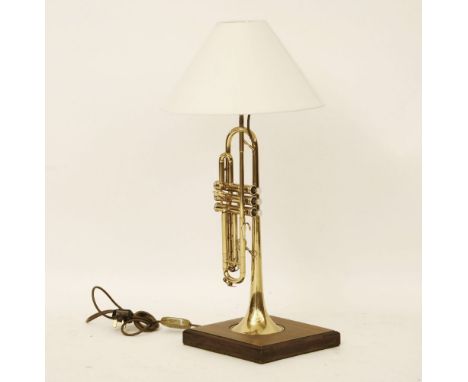 A 20th century trumpet table lamp, in the form of a trumpet, 75cm high