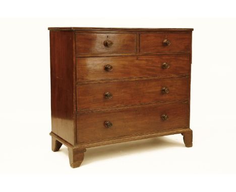 A late George III mahogany chest of five drawers, on bracket feet 124 x 56 x 116cm