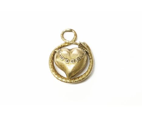 A late Georgian or Regency fob/pendant with a hollow witches heart hinged glazed locket, with raised gothic lettering to both