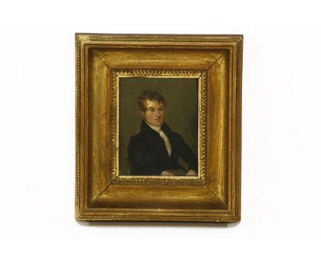 19th century schoolPORTRAIT OF A GENTLEMAN, HALF LENGTHIndistinctly inscribed verso, oil on panel16 x 13cm