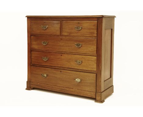 A 19th century mahogany chest of two short, three long drawers, each with brass swan neck handles and on bracket feet