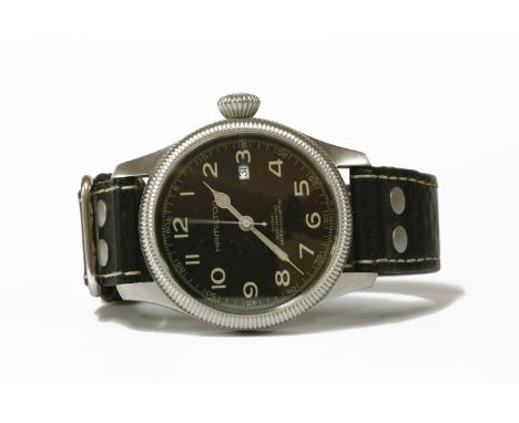 A gentleman's stainless steel Hamilton khaki automatic strap watch, no box, marked Team Earth, Harrison Ford facsimile signat