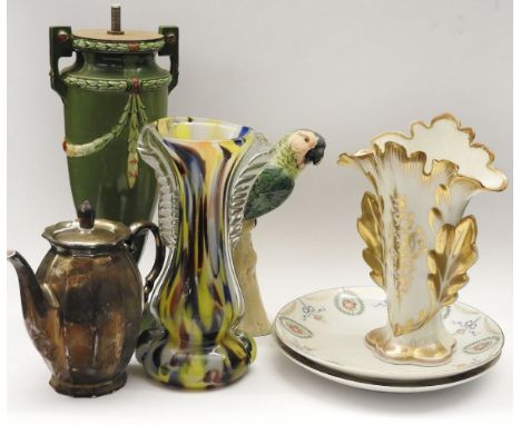 An Ikewold urn form table lamp, together with a pair of Crown Derby Imari palette cups and saucers and various other china et