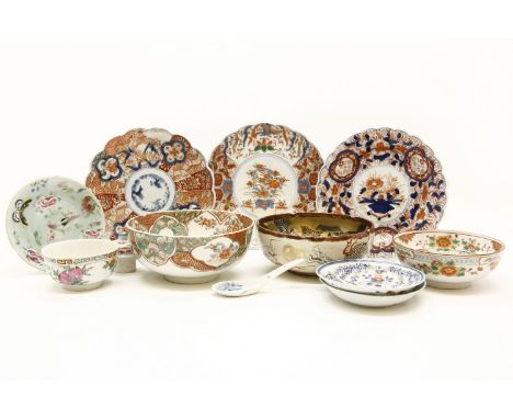 Chinese and Japanese ceramic items: Satsuma bowl, signed, two saucers, etc. tallest 8cm
