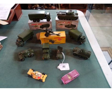 Three Dinky Toys boxed military vehicles, to include: 622 ten ton Army Truck, 692 5.5 medium gun, 651 Centurion Tank, togethe