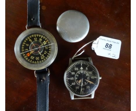 A WWII German Luftwaffe over-sized aviators/navigators wristwatch by Bouart Lange & Sohne, early 1940's, the black dial with 