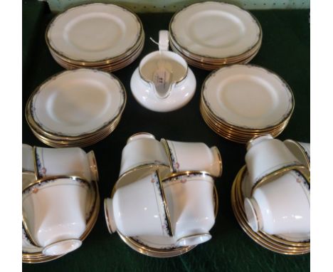 A Royal Doulton Rhodes pattern (H.5099), part-tea service, a twelve place setting comprising: trios, side plate and a milk ju