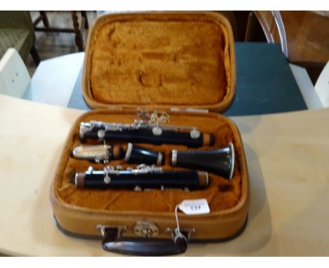 A cased four piece Czechoslovakian made clarinet.