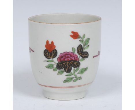 A Worcester Lightening pattern coffee cup, ribbed handle,  painted with stylised  flowers and black and red star bursts,  hig