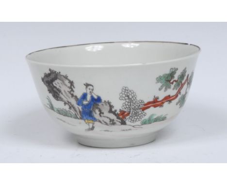 A Worcester Red Bull pattern small bowl, coloured and outlined in black with bull, figures, large rock, tree and red sun, 10.