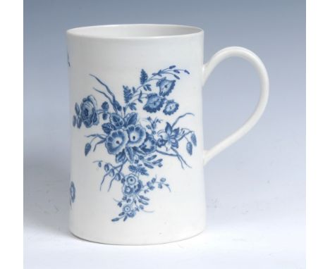 A large Worcester Bouquets pattern cylindrical mug, printed in underglaze blue with sprays of flower,  grooved strap handle, 