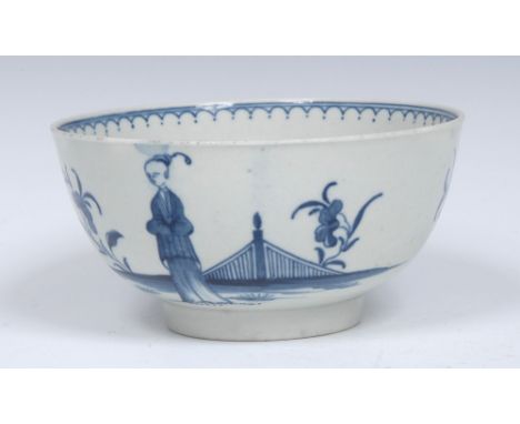 A Worcester Waiting Chinaman pattern  small slop/sugar bowl, painted in underglaze blue with  a Chinaman waiting by a triangu