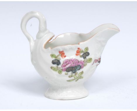 A Worcester Starburst pattern Dolphin Ewer cream boat, of small size,  crisp shell moulding with  two entwined dolphins embos