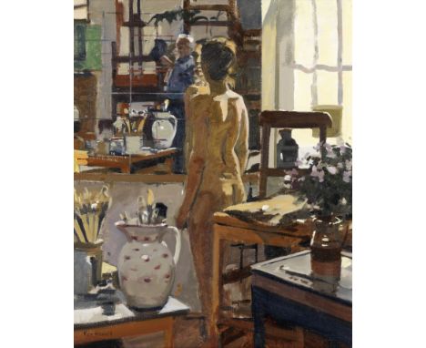 Ken Howard R.A. (British, 1932-2022)Model in the Studio signed 'Ken Howard' (lower left)oil on canvasboard58 x 48.5cm (22 13/