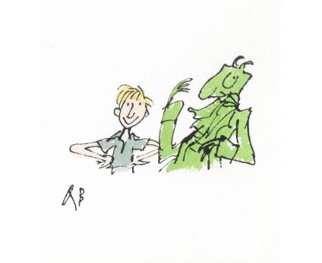 Sir Quentin Blake (British, born 1932)James and the Giant Green Grasshopper signed with initials 'QB' (lower left)pen and ink