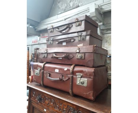 Four vintage cases, 3 leather and one beech bound 