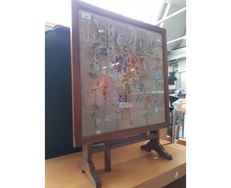 A tapestry firescreen table, height  71cm, width 56.5cm 