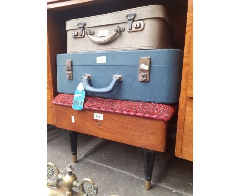 A retro sewing box stool and two vintage cases 