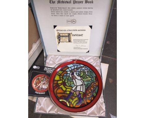Three Poole Pottery Medieval calendar chargers, all boxed with certificates- February, August and September. Designed by Tony