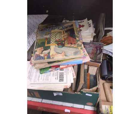 A box of vintage books including 1940's and 50's Rupert Bear books, Mr Men books and other old books 