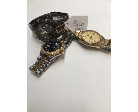 Three wristwatches comprising a Pulsar Chronograph 100M quartz, a vintage gold plated Pulsar quartz and an Octo quartz 100M s