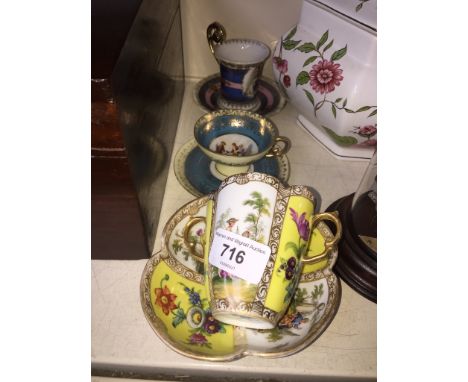 3 vintage cup and saucer sets. 1 marked Victoria, one Austria Princess Louise, and another marked AR 