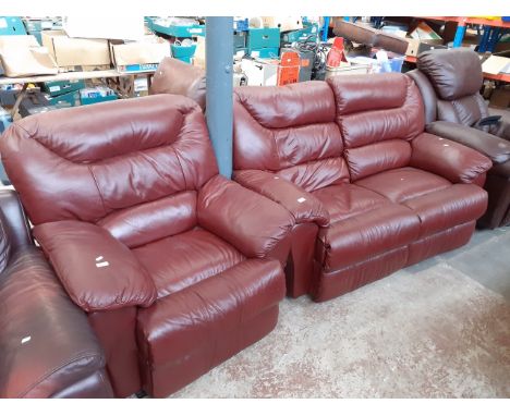 A red leather two seater sofa and matching armchair Good condition with no rips, tears or obvious scuffs. Both sofa and armch