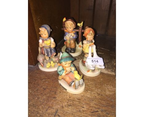 4 vintage Hummel figures - Goose Girl 1950-55; Singing Lesson c 1972; others 1955-59 