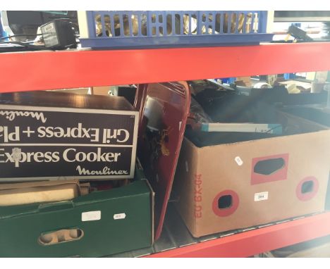 A box of various items to include large tray, house telephone, some cutlery, vintage Xmas baubles, etc, a Moulinex express co