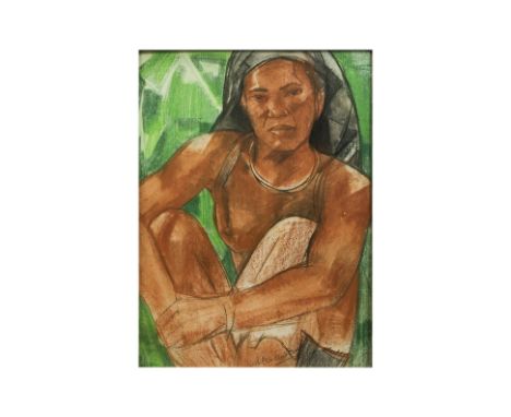 MARIE ANTOINETTE BOULLARD-DEVÉ (FRENCH, 1890-1970) - WOMAN SEATED CROSS-LEGGED Crayon on paper, signed lower middle

Overall 