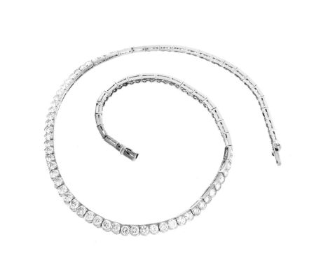 Vintage Van Cleef &amp; Arpels Approx. 10.71 Carat TW Round Brilliant Cut Diamond and 18 Karat White Gold Necklace. Consistin