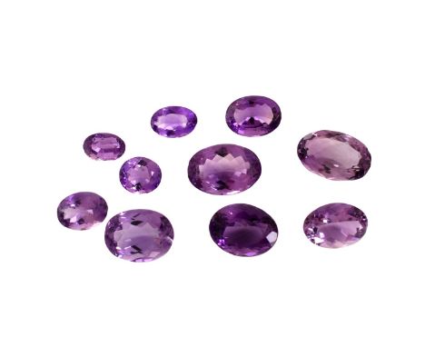 Approx. 153.9 Carats of Oval Brilliant Cut Amethyst Stones. Per stone carat weights in range of 8.31 - 24.93. Provenance: Inv