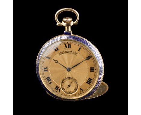 Antique Patek Philippe 18 Karat Yellow Gold and Enamel Pocket Watch, Movement Numbered 160818, Case Numbered 160766. Stamped 