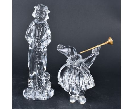 Grouping of Two (2) Vintage Crystal Figures. Includes: Waterford Clown with Pup in original box and Baccarat Jean Boggio clow