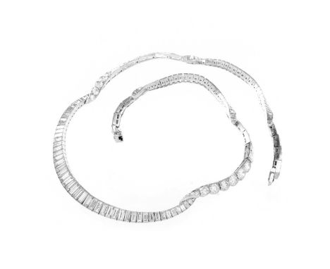 Vintage Van Cleef &amp; Arpels Approx. 17.14 Carat TW Baguette and Round Brilliant Cut Diamond and 18 Karat White Gold Neckla