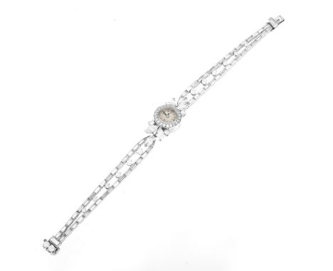 Vintage Van Cleef &amp; Arpels Diamond and 18 Karat White Gold Bracelet Watch with Swiss Manual Movement. Set throughout with